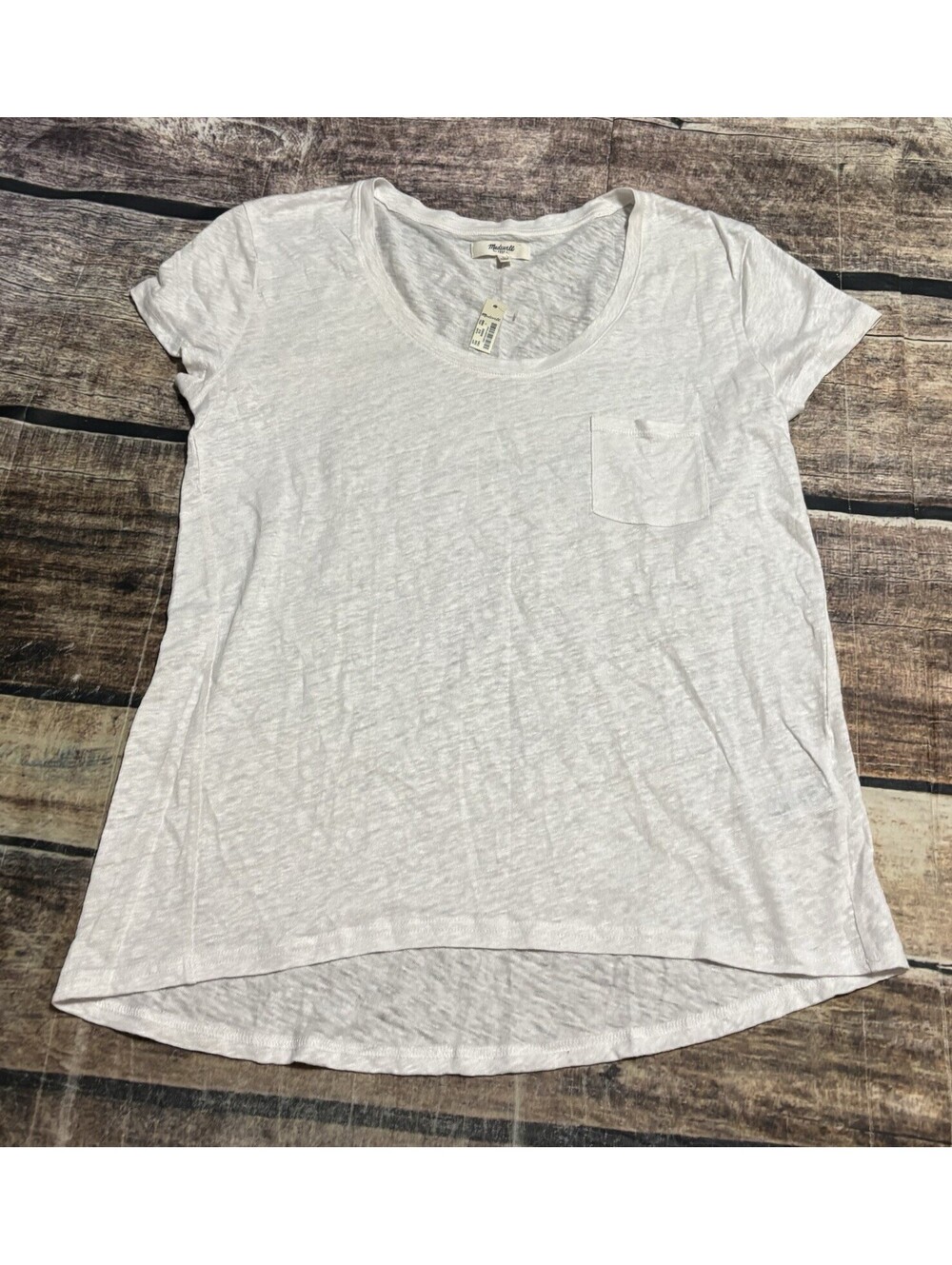 Madewell Top Womens Large Linen Pocket White Beach